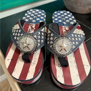 Montana West Red and Blue Sandals with Star-Spangled Design